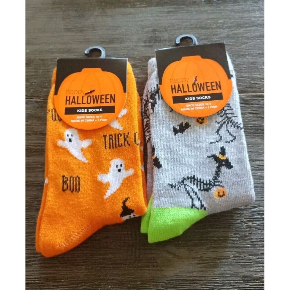 Ghost Dinosaur Skeleton Happy Halloween Kids Socks Size 10-4 Lot Of 2